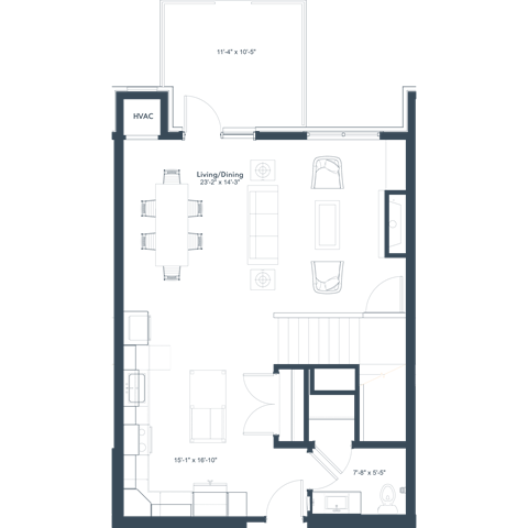 Floor plan for 2 beds, 2.5 baths, 1644 sqft